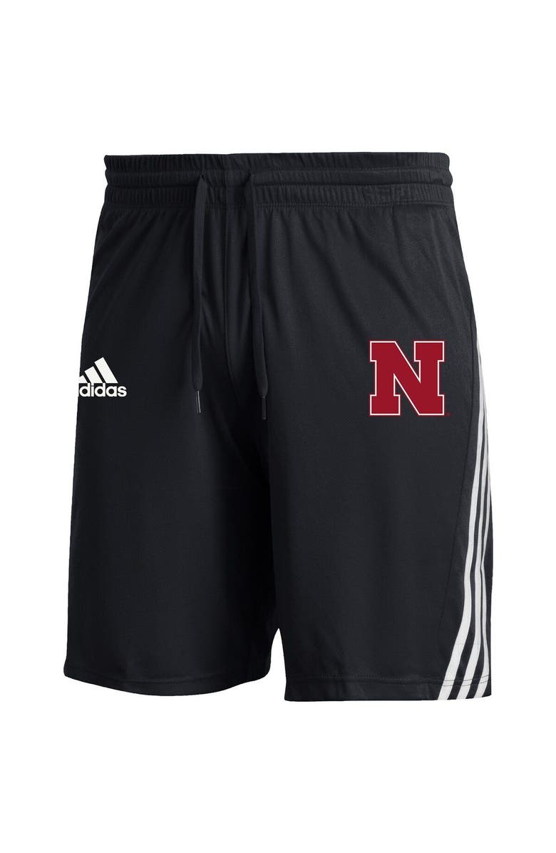 adidas Men's adidas Black Nebraska Huskers AEROREADY Three-Stripe Knit Shorts, Alternate, color, 