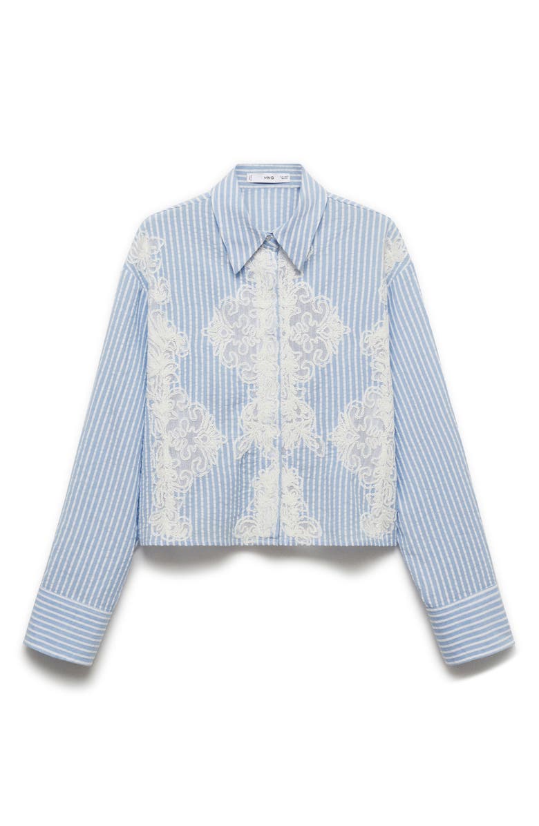 MANGO Stripe Embroidered Inset Cotton Button-Up Shirt, Alternate, color,