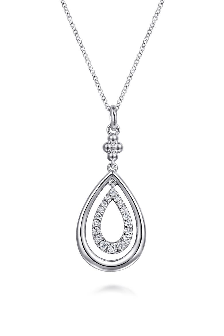 Bujukan White Sapphire Teardrop Pendant Sterling Silver Necklace, Main, color, STERLING SILVER