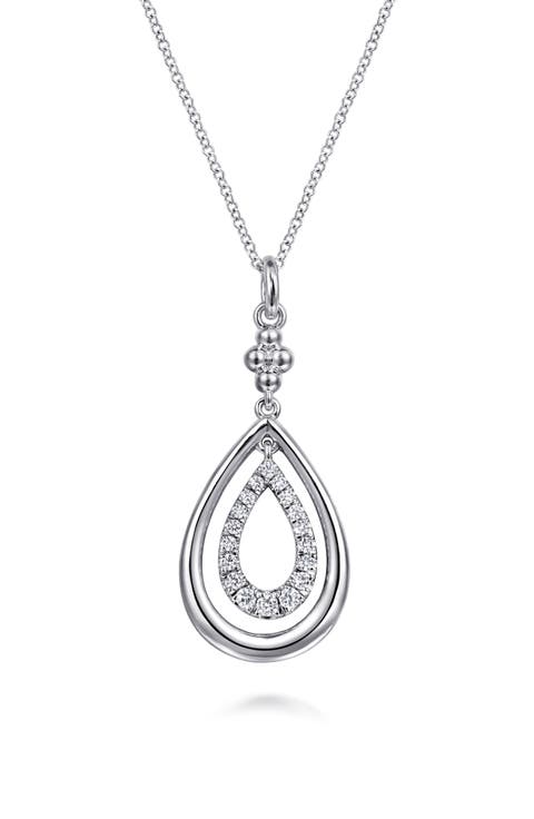 Bujukan White Sapphire Teardrop Pendant Sterling Silver Necklace