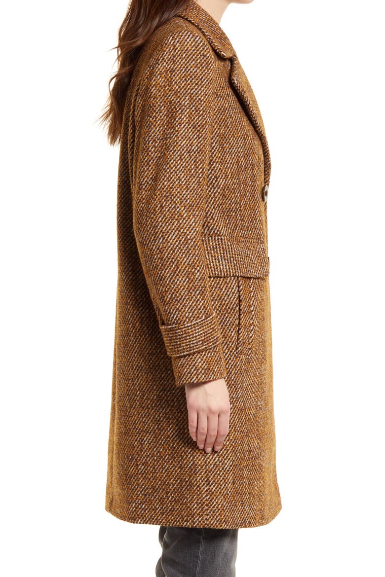 Notch Collar Tweed Coat, Alternate, color, BROWN TWEED