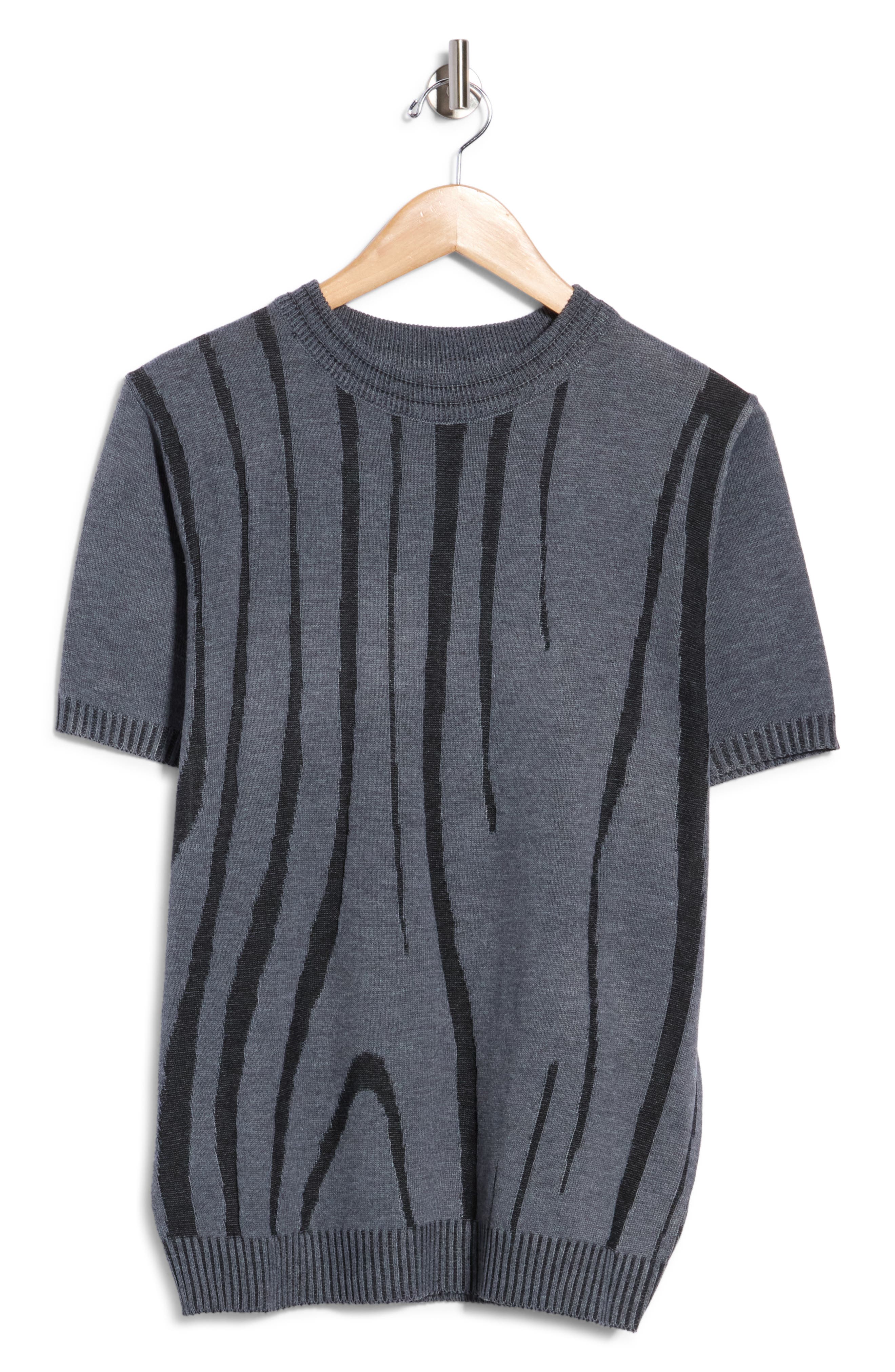 Abstract Linear Jacquard Short Sleeve Sweater