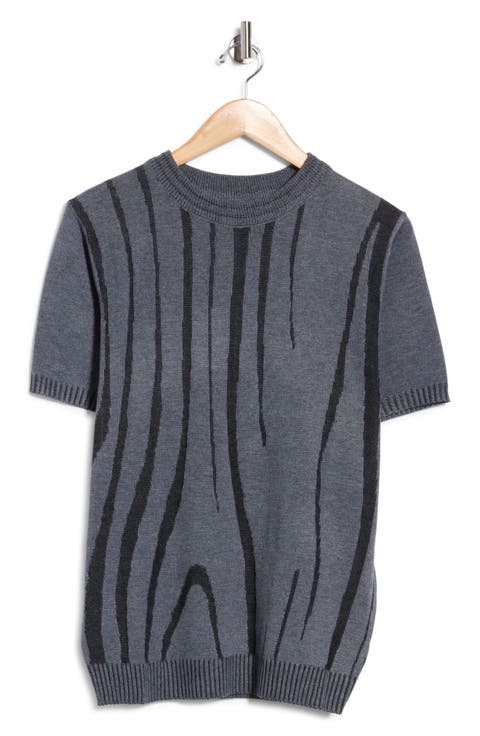 Abstract Linear Jacquard Short Sleeve Sweater