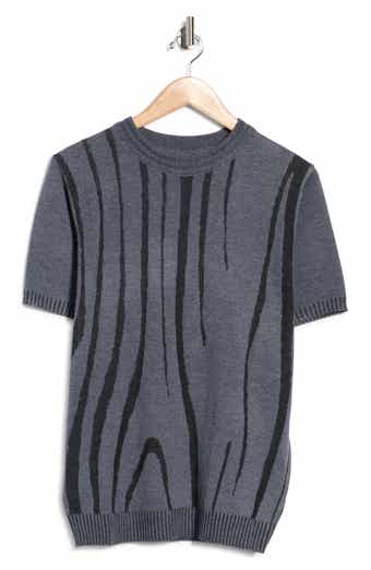Abstract Linear Jacquard Short Sleeve Sweater
