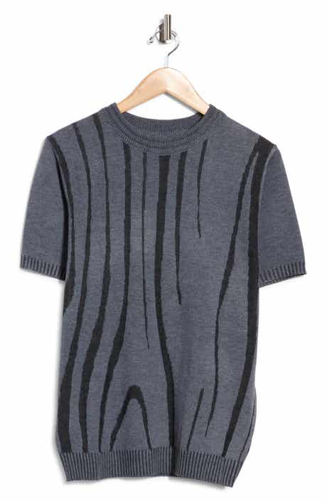 Abstract Linear Jacquard Short Sleeve Sweater