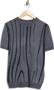 T.R. PREMIUM Abstract Linear Jacquard Short Sleeve Sweater