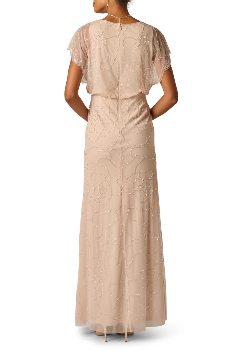 Adrianna Papell Beaded Mesh Blouson Gown, Alternate, color, 