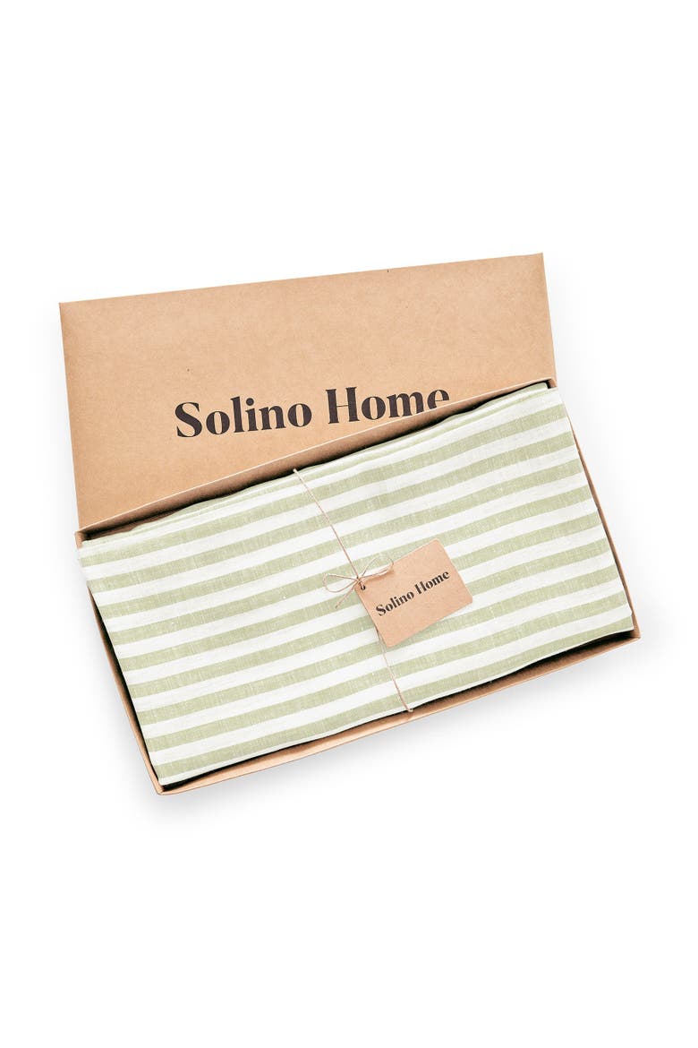 Linen Round Tablecloth - Amalfi Stripe, Alternate, color, Sage and White
