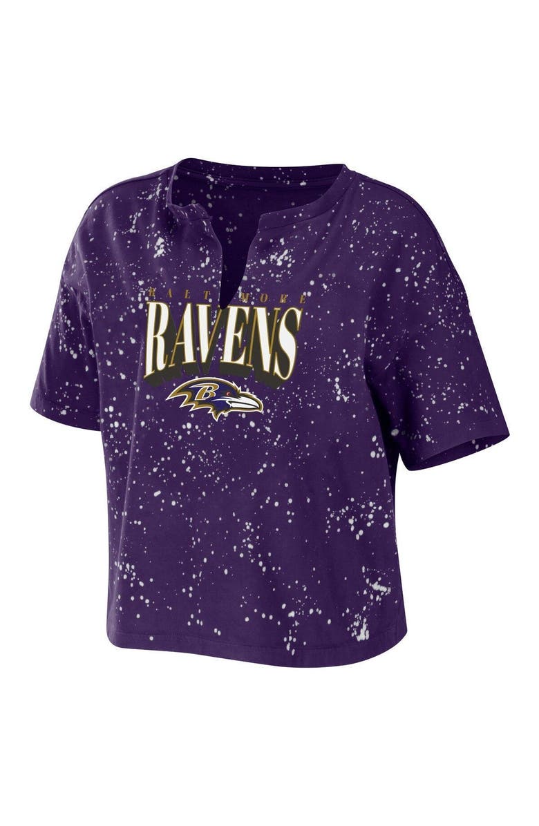 WEAR by Erin Andrews Women's WEAR by Erin Andrews Purple Baltimore Ravens Bleach Wash Splatter Notch Neck Cropped T-Shirt, Alternate, color, 