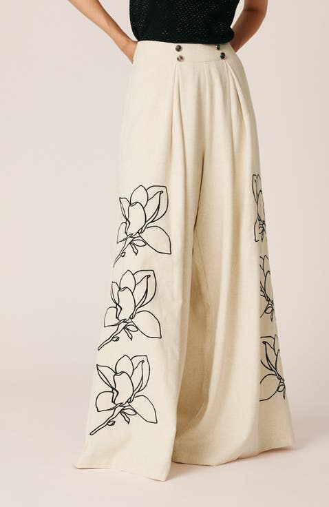 Floral Wide-leg Trousers