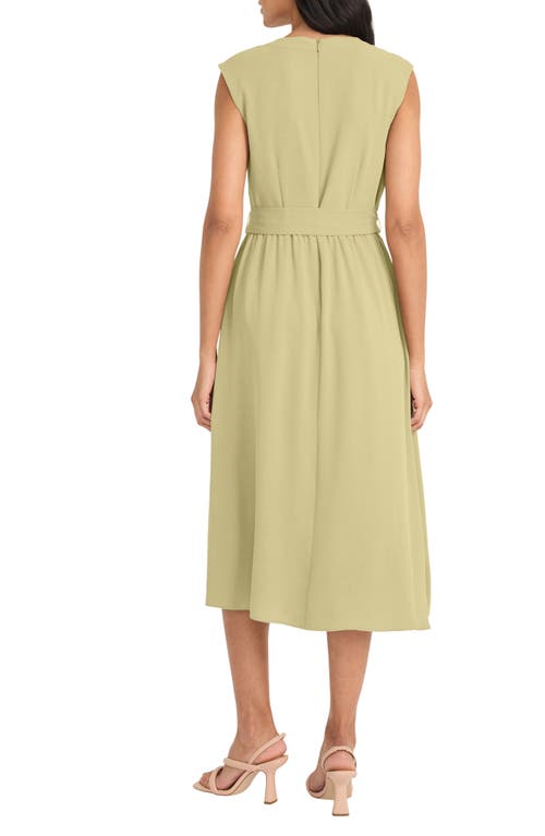 Maggy London Sleeveless Belted Midi Dress In Moss