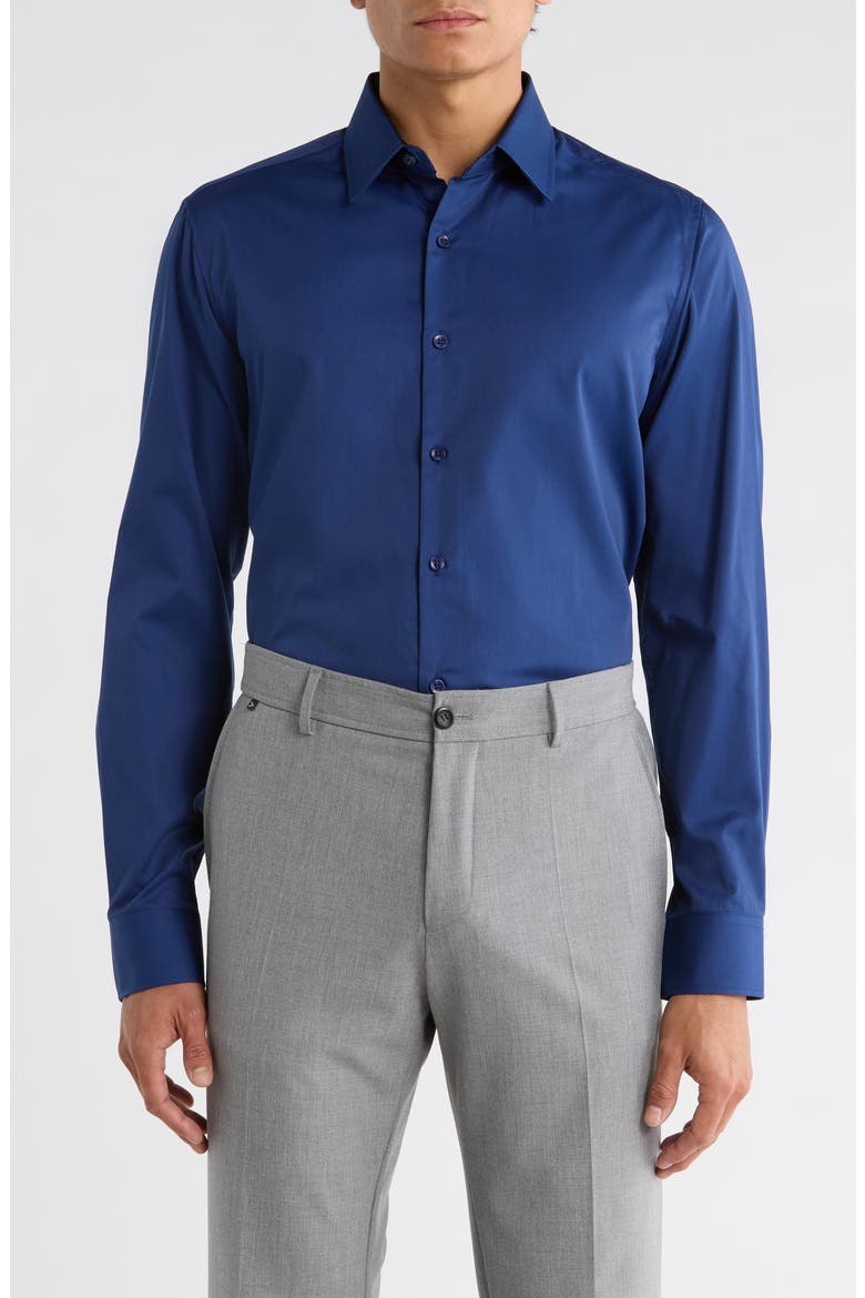 Solid Slim Fit Dress Shirt, Main, color, NAVY