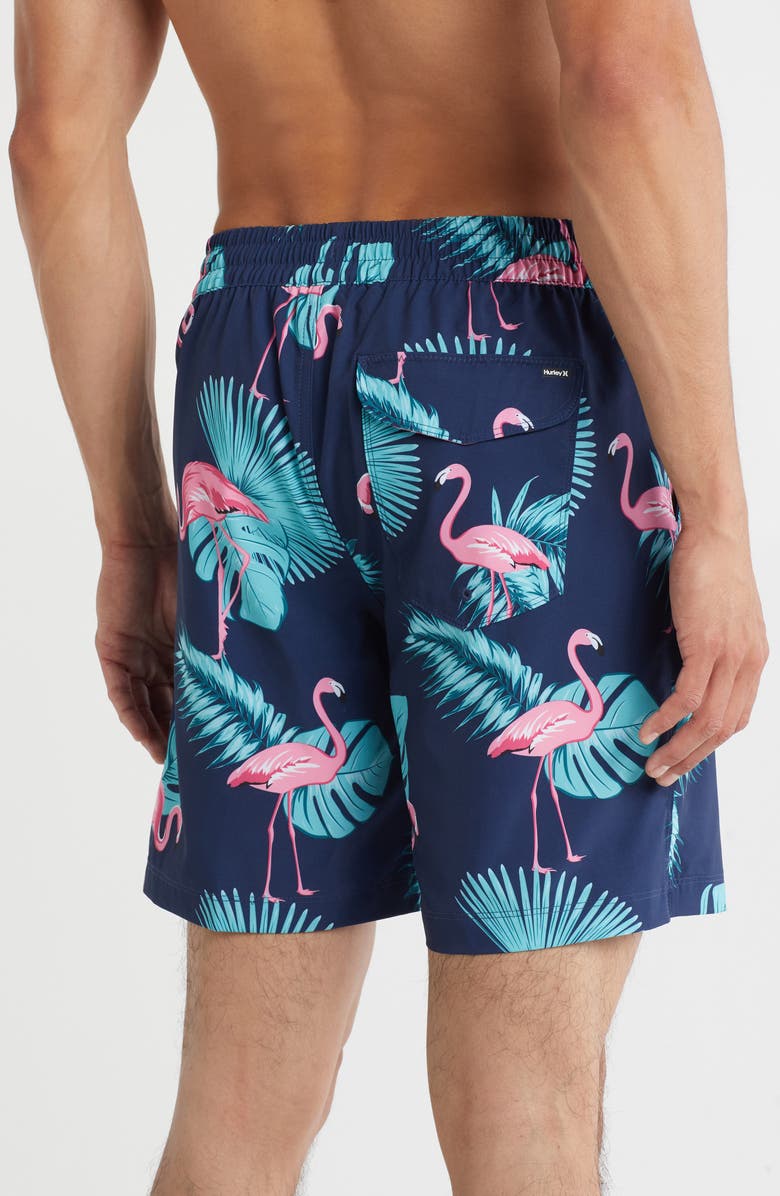 Hurley Flamingo Volley Swim Trunks, Alternate, color, Obsidian
