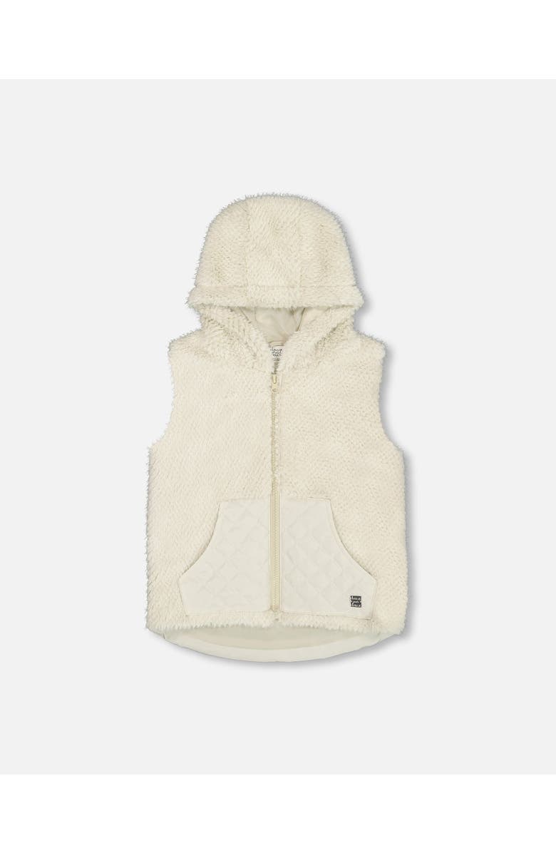 Deux par Deux Girl's Hooded Vest With Pocket Beige, Main, color, 