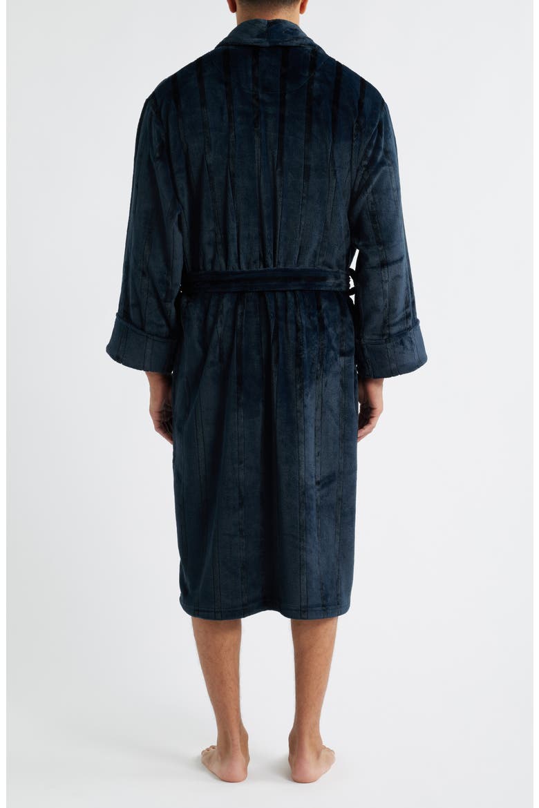 Wide Stripe Plush Shawl Collar Robe, Alternate, color, BLACK