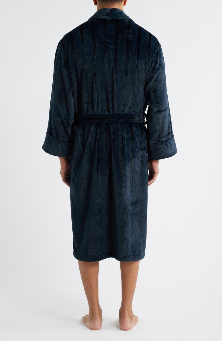 Daniel Buchler Wide Stripe Plush Shawl Collar Robe, Alternate, color, Black