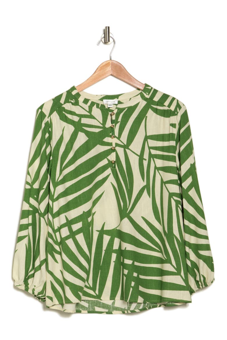 Palm Print Long Sleeve Top, Alternate, color, CREAM/ GREEN