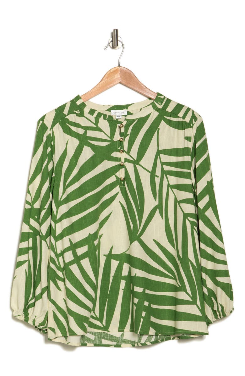 Gemma + Jane Palm Print Long Sleeve Top, Alternate, color, Cream/ Green