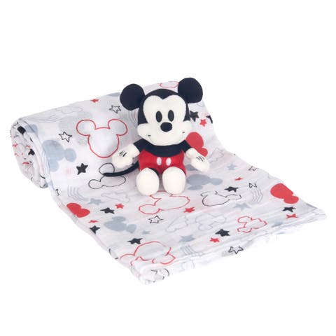 Disney Baby Mickey Mouse Muslin Swaddle Blanket & Plush Gift Set