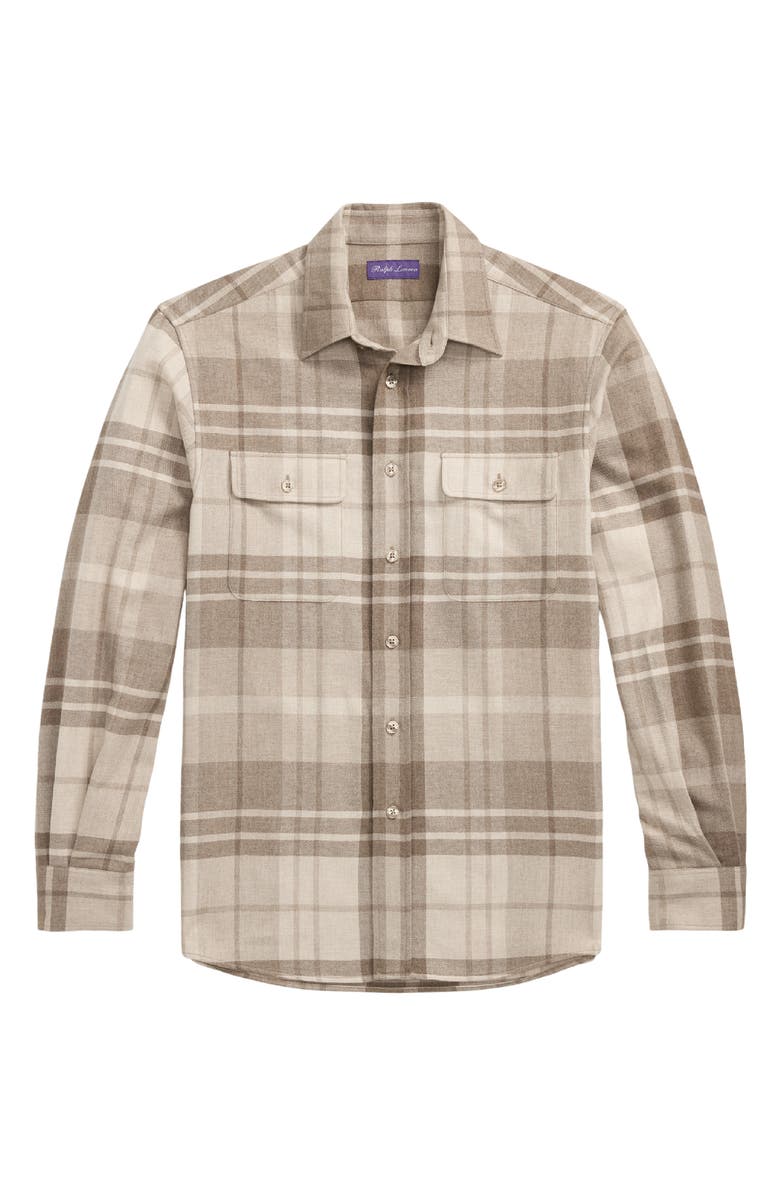Ralph Lauren Purple Label Plaid Cashmere Button-Up Shirt, Alternate, color,