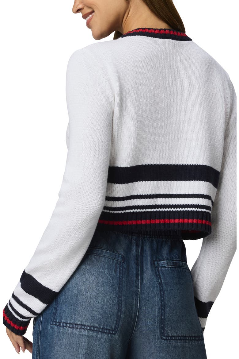 Sailor Stripe Cardigan, Alternate, color, WHITE/ NAVY/ ROUGE