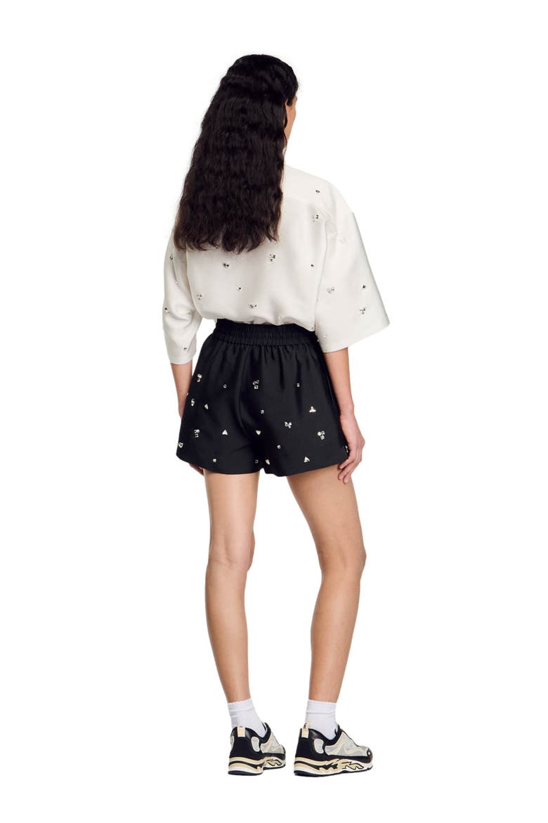 Rhinestone wide-leg shorts, Alternate, color, Black