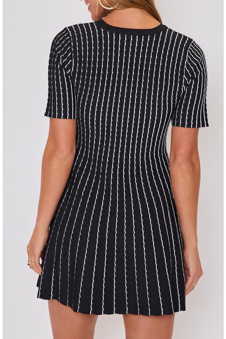 Emily Stripe Knit Fit & Flare Minidress, Alternate, color, BLACK/ WHITE