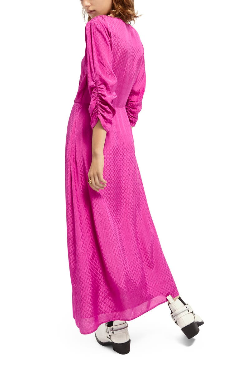 Jacquard Ruched Midi Dress, Alternate, color, VIOLET