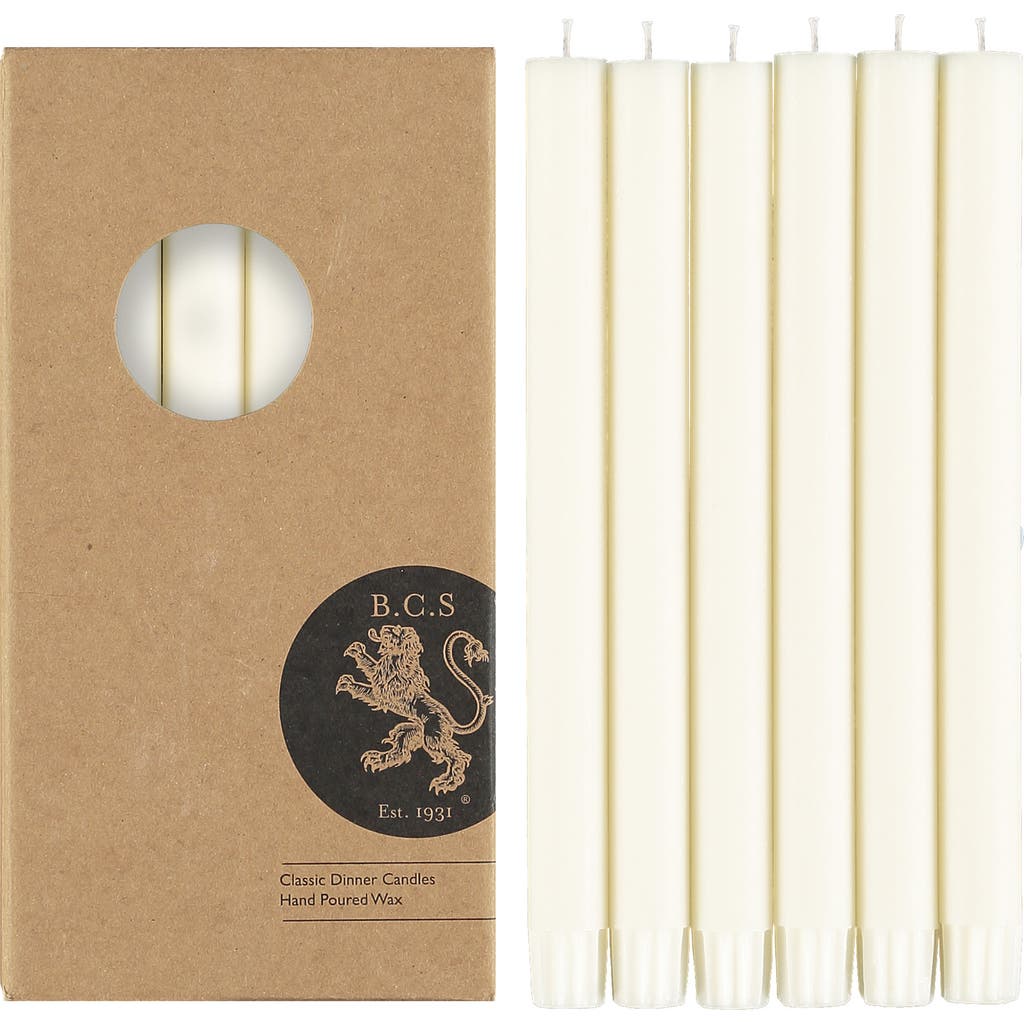 British Colour Standard Set Of 6 Pearl White Dinner Candles In White