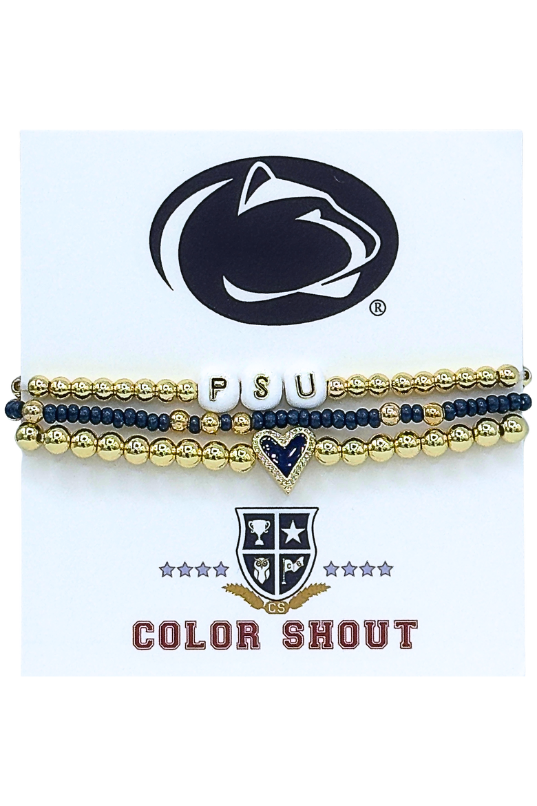 Penn State Love My College Bracelet Stack, Main, color, Yellow Gold