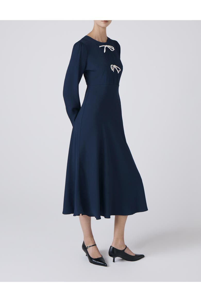 Cora Crepe Tie Front Midi Dress, Alternate, color, Navy