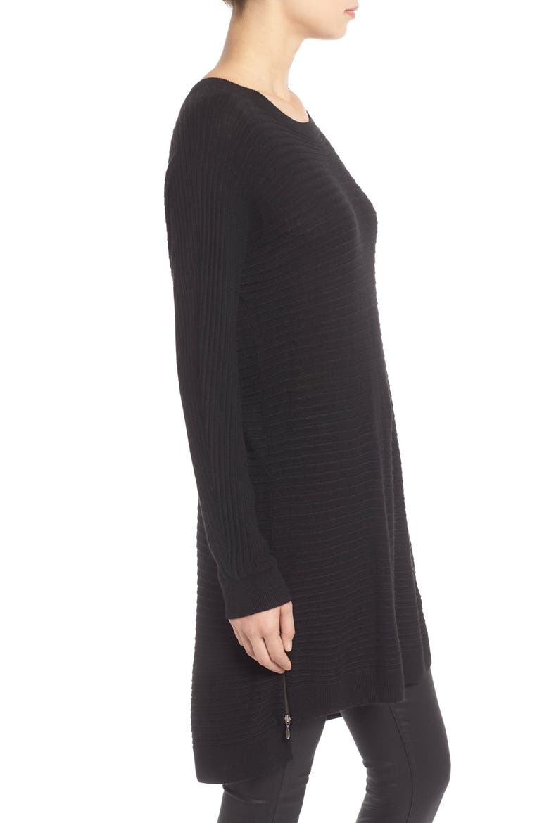 Side Zip Tunic Sweater, Alternate, color, BLACK