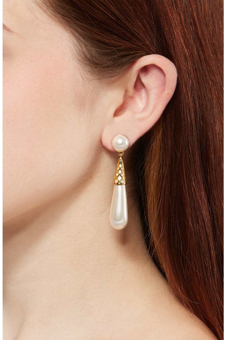 Golden Cage Drop Earrings, Alternate, color, PEARL