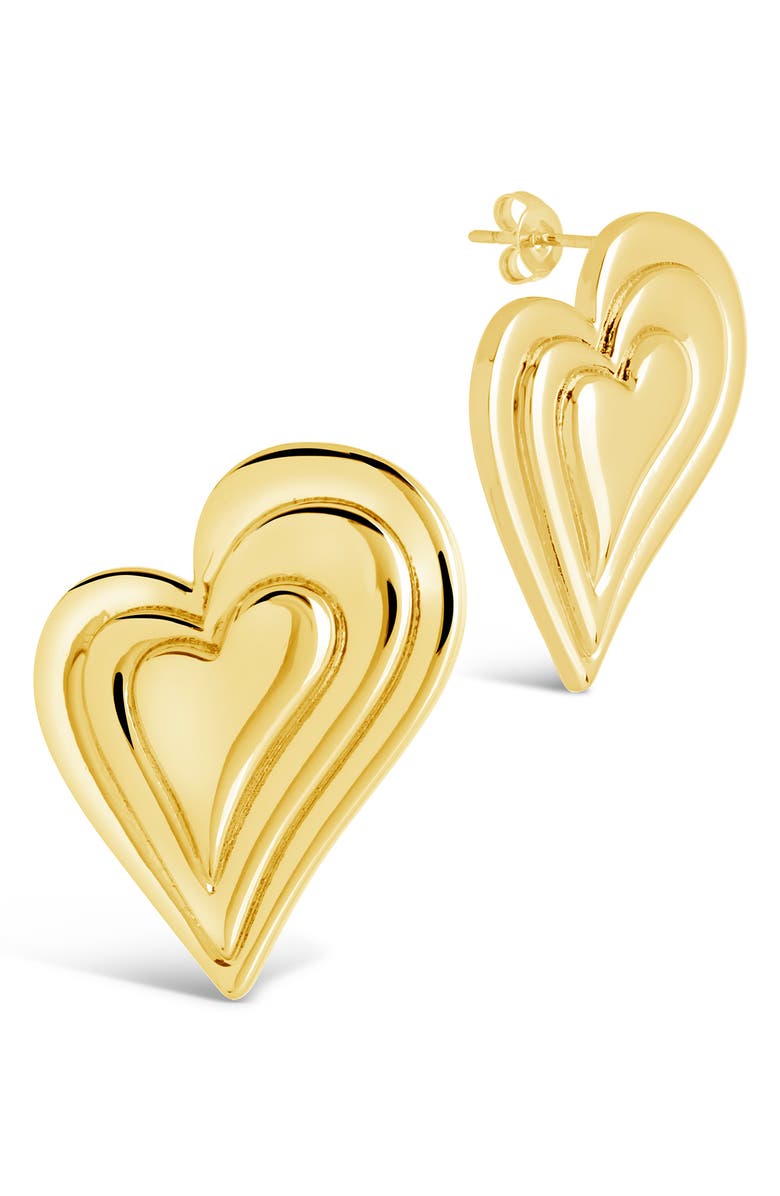 Sterling Forever Beating Heart Post Earrings, Main, color, Gold