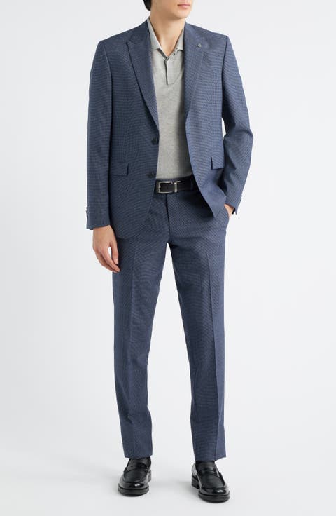Rawdon Slim Fit Mid Blue Wool Tick Weave Peak Lapel Suit