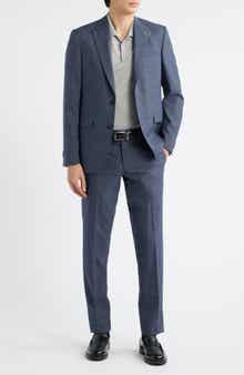 Rawdon Slim Fit Mid Blue Wool Tick Weave Peak Lapel Suit