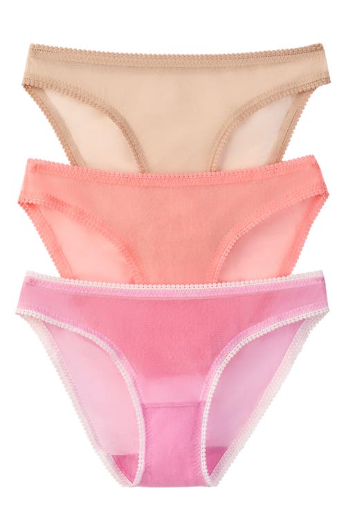 On Gossamer 3-Pack Mesh Hip Bikinis in Coral /Purple /Beige 