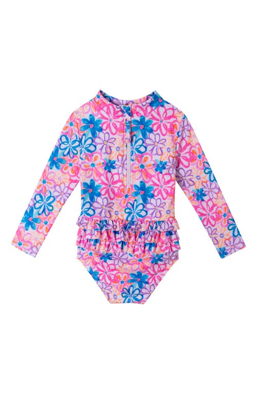 ANDY & EVAN ANDY & EVAN PRINT LONG SLEEVE ONE-PIECE RASHGUARD SWIMSUIT & SUN HAT SET