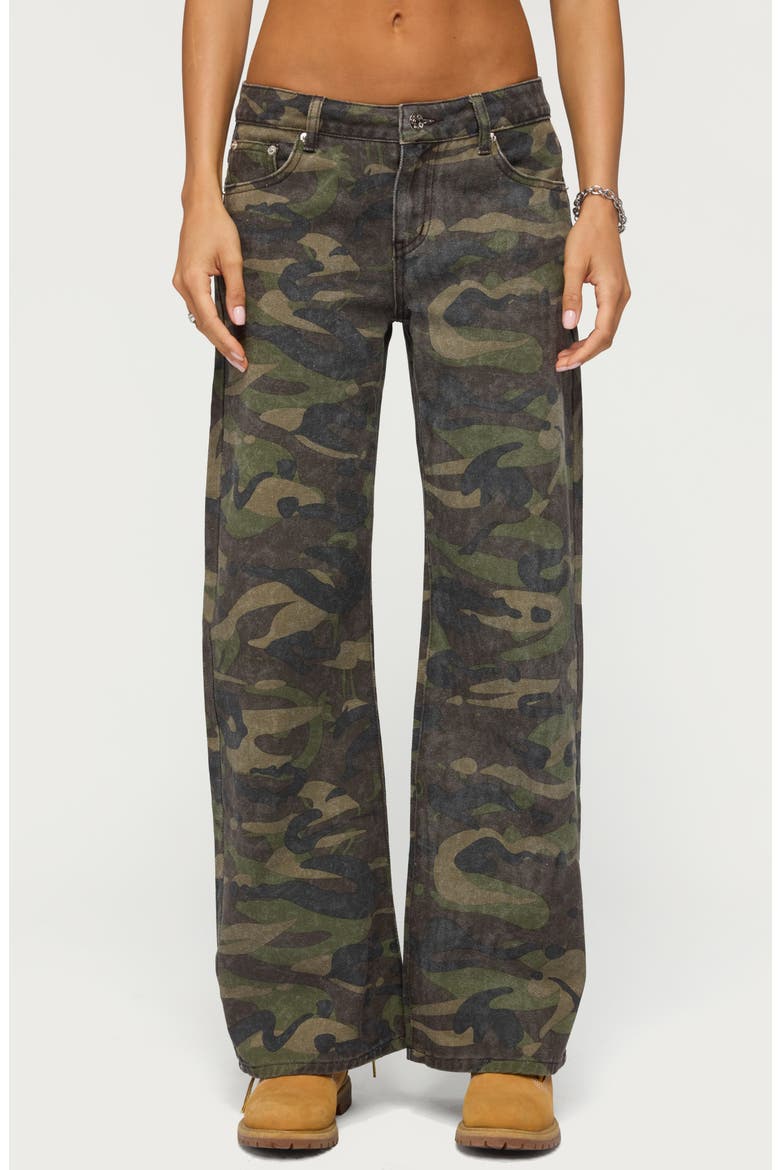 Soya Camo Print Low Rise Baggy Jeans, Main, color, OLIVE-WASHED