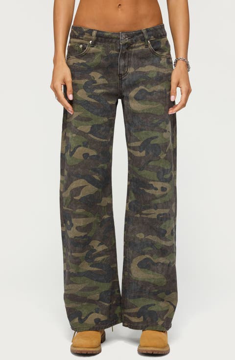 Soya Camo Print Low Rise Baggy Jeans