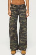 EDIKTED Soya Camo Print Low Rise Baggy Jeans