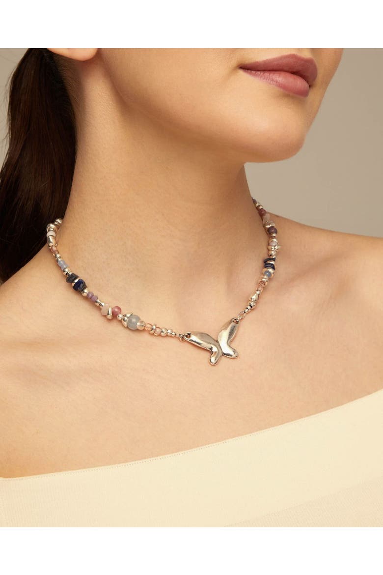 Crystal Beaded Butterfly Necklace, Alternate, color, Silver