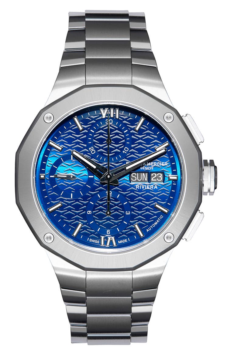 Riviera 10826 Automatic Chronograph Bracelet Watch, 41mm, Main, color, BLUE