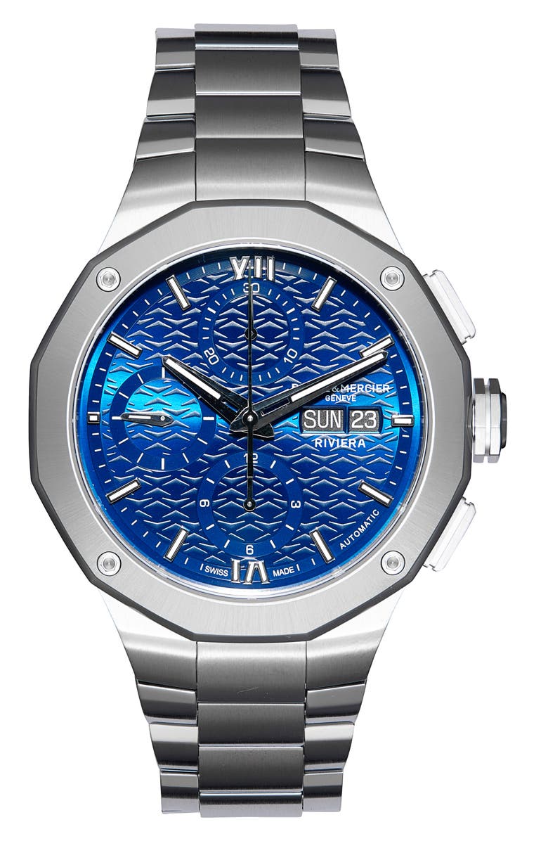Baume & Mercier Riviera 10826 Automatic Chronograph Bracelet Watch, 41mm, Main, color, Blue