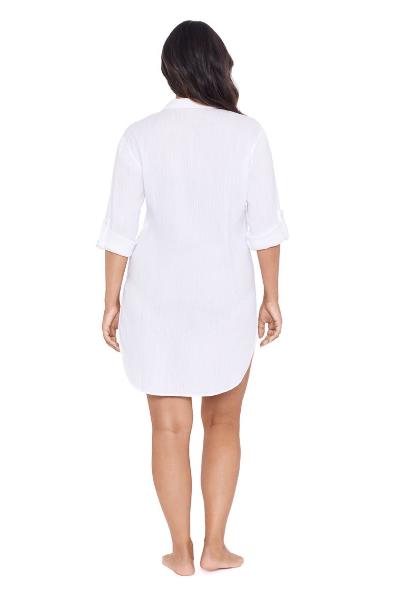 Button-Down High-Low Beach Shirt Coverup, Alternate, color, White