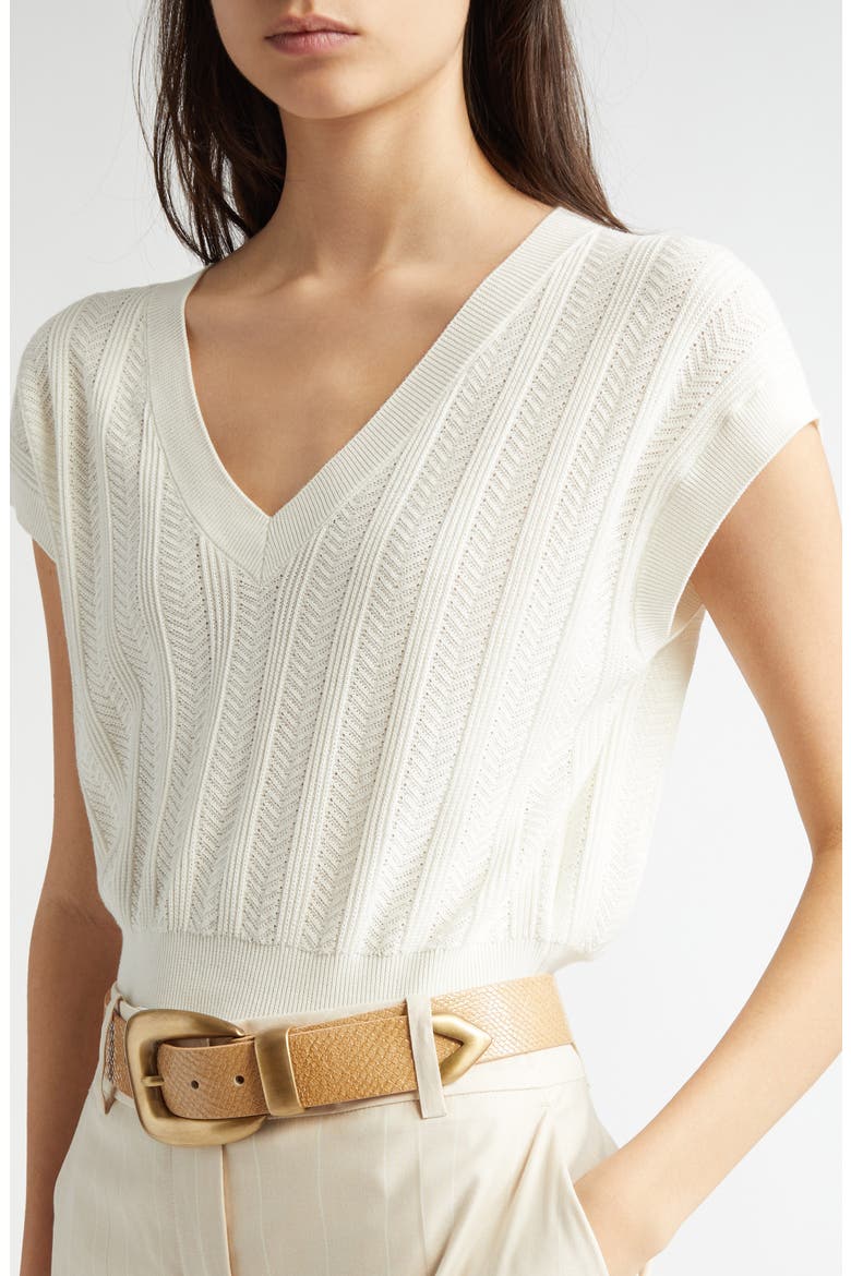 Mixed Stitch V-Neck Crop Sweater Vest, Alternate, color, IVORY