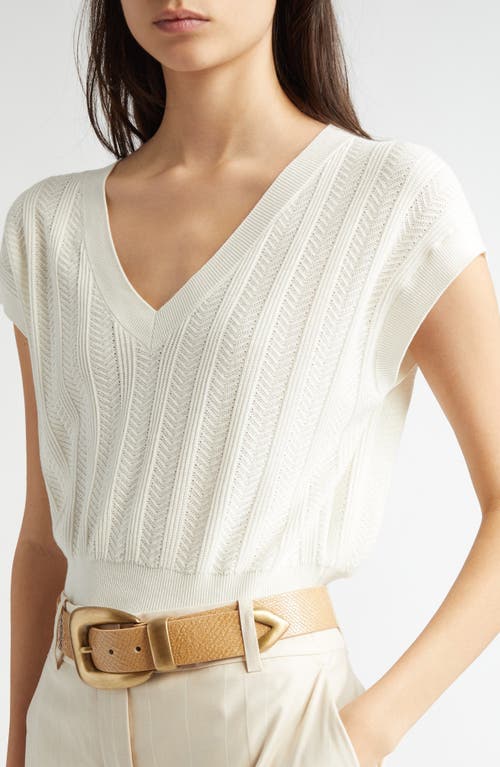 Eleventy Mixed Stitch V-neck Crop Sweater Vest In Ivory