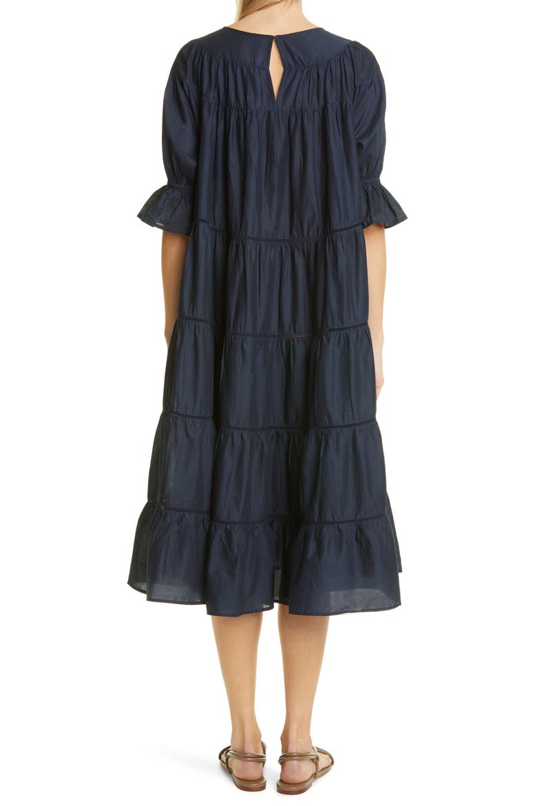 Paradis Open Tier Cotton Dress, Alternate, color, NAVY