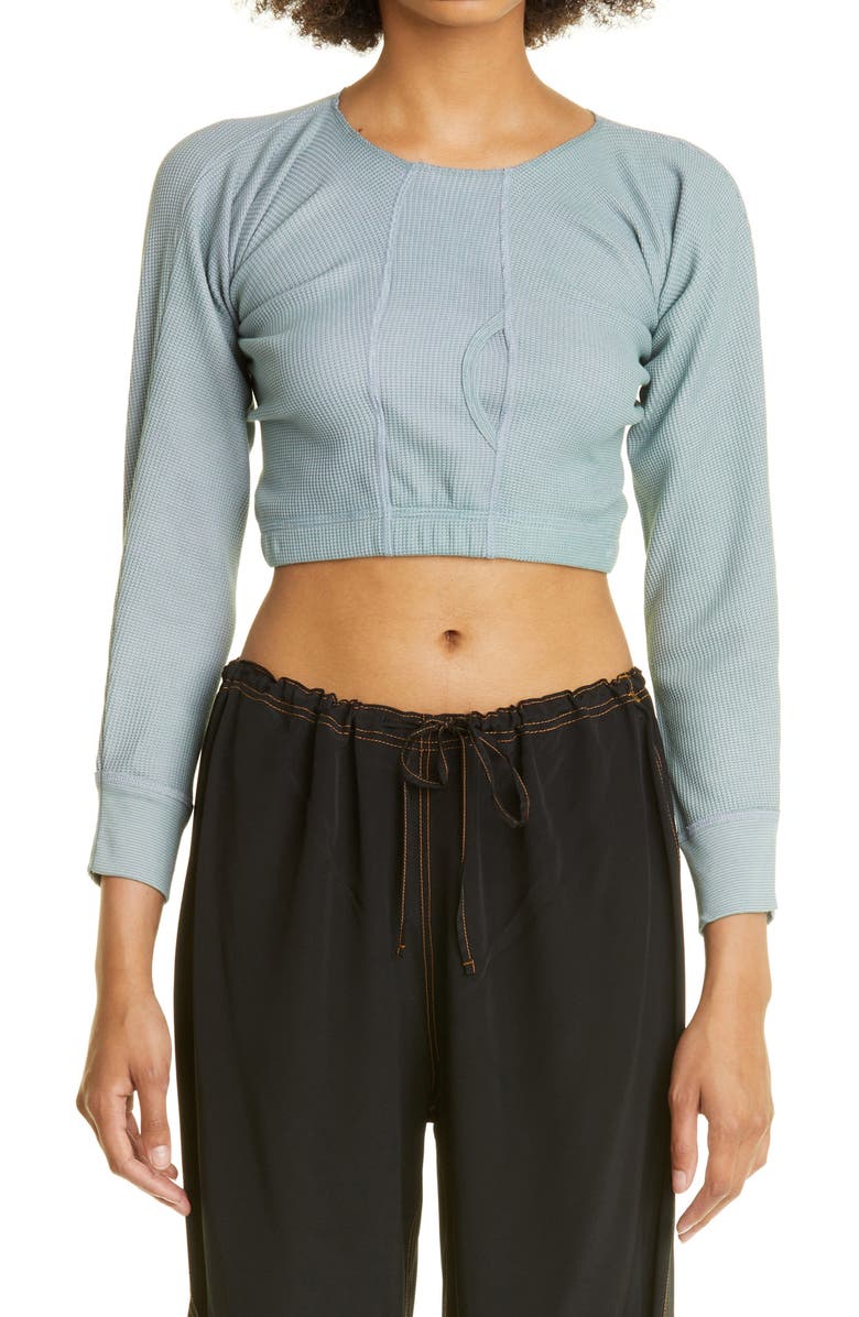 SC103 Gate Crop Thermal Knit Long Sleeve Cotton Top, Main, color,