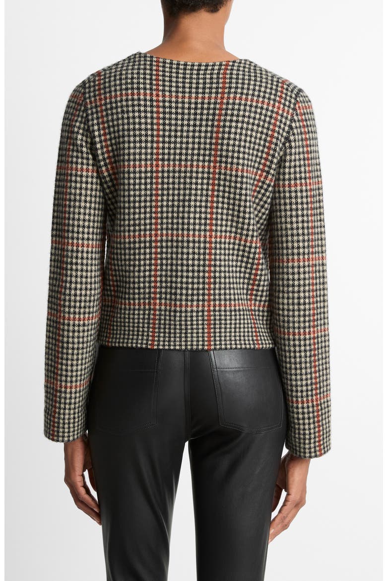 Intarsia Glen Plaid Wool & Cashmere Cardigan, Alternate, color, COBBLESTONE/ BLACK